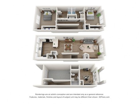 Floor plan for 3 beds, 3.5 baths, 1969 sqft